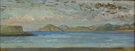 Valentino Ghiglia (Firenze, 1903 - 1960) Paesaggio Olio su cartone, cm....