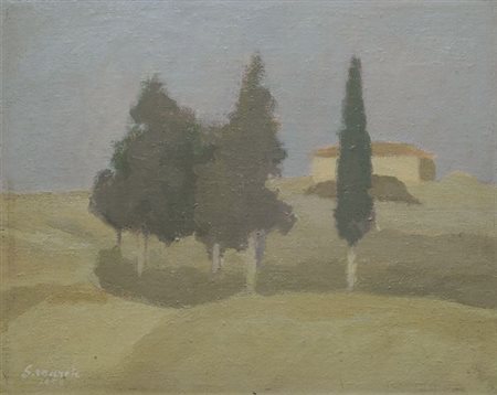 Giovanni March (Tunisi, 1894 - Livorno, 1974) Paesaggio toscano, 1958 Olio su...