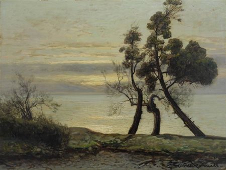 Gino Romiti (Livorno, 1881 - 1967) Tamerici ad Antignano Olio su masonite,...