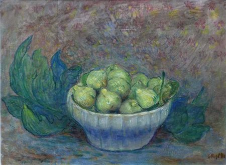 Italo Griselli (Montescudaio, 1880 - Firenze, 1958) Zuppiera con fichi Olio...