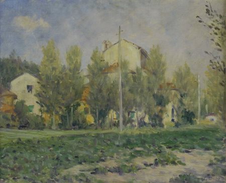 Galileo Chini (Firenze, 1873 - 1956) Campagna. Lido di Camaiore Olio su...