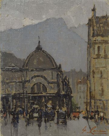Giovanni Lomi (Livorno, 1889 - 1969) Stazione di Lucerna, 1930 c. Olio su...