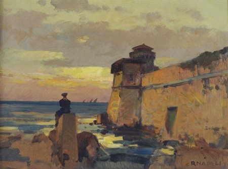 Renato Natali (Livorno, 1883 - 1979) Lazzaretto Olio su masonite, cm. 29,3x39...
