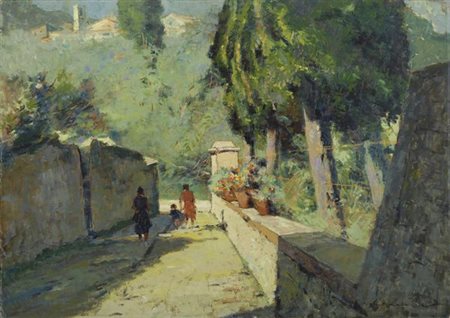 Carlo Domenici (Livorno, 1898 - 1981) Sole d'estate Olio su cartone, cm....