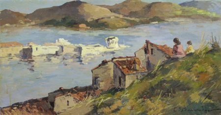 Carlo Domenici (Livorno, 1898 - 1981) Isola d'Elba Olio su compensato, cm....
