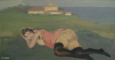 Giovanni March (Tunisi, 1894 - Livorno, 1974) Figura sul prato, 1966 Olio su...