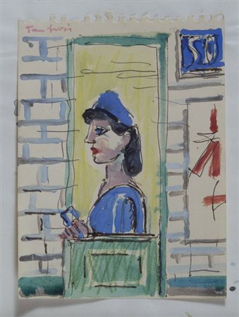 Orfeo Tamburi (Jesi, 1910 - Parigi, 1994) Figura alla finestra Tecnica mista...