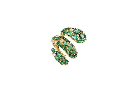 ANELLO IN ORO GIALLO, SMERALDI E DIAMANTI modellato come un serpente avvolto...