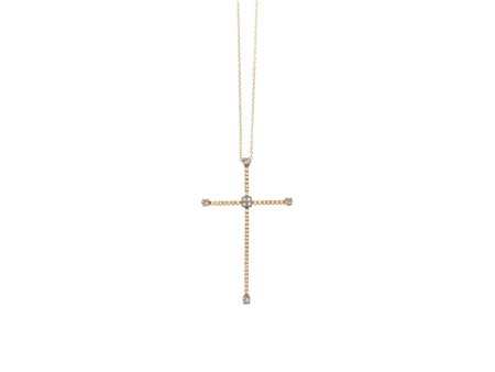 CROCE PENDENTE IN ORO ROSA, ORO BRUNITO, DIAMANTI INCOLORI E BROWN i bracci...