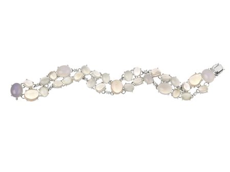BRACCIALE IN ORO BIANCO, CALCEDONI, QUARZI ROSA, PIETRE DI LUNA E DIAMANTI...