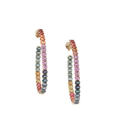 PAIO DI ORECCHINI IN ORO GIALLO, ZAFFIRI, SPINELLI E DIAMANTI ad anello...