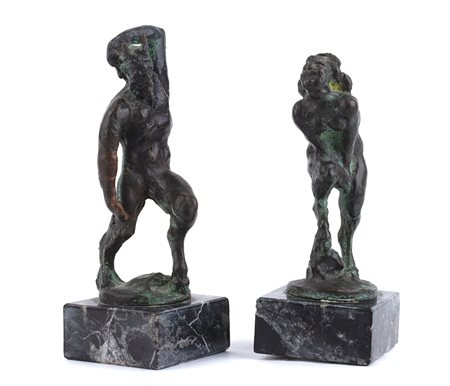 ERCOLE DREI Fauno e Faunessa Sculture in bronzo, Fauno h. 14,4 cm (17,7 cm...