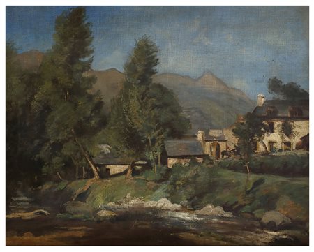 LORENZO DELLEANI (attr.) Paesaggio di montagna, 1882 Olio su tela, 59 x 72 cm...
