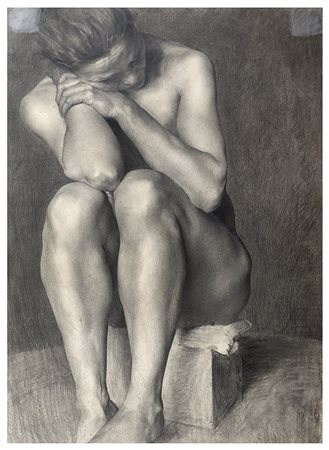 ALESSANDRO POMA Nudo di donna accovacciata Matita su carta, 77 x 56 cm...