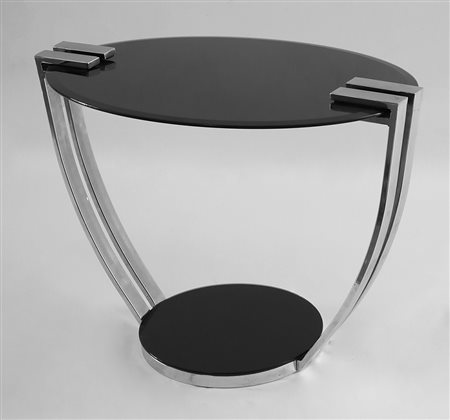 JOSEF HOFFMANN Tavolino ovale con top e base in vetro e supporto in acciaio...