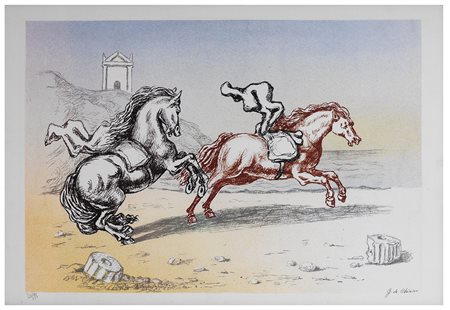 GIORGIO DE CHIRICO Cavalli in riva all’Egeo, 1972 Litografia, 50 x 70 cm...