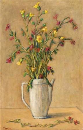 FIORENZO TOMEA Vaso di fiori Olio su tela, 60 x 38 cm Firma in basso a...