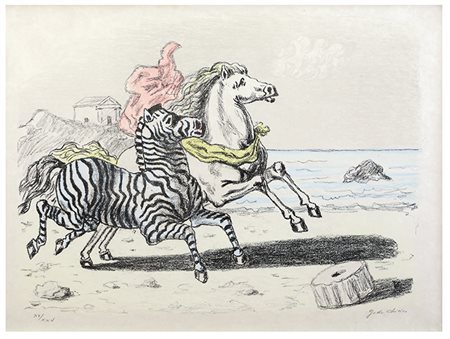 GIORGIO DE CHIRICO Cavalli Incisione su carta, 50 x 70 cm Firma in basso a...