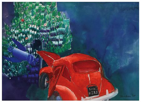 ALDO TURCHIARO Macchina rossa incidentata, 1963 Tecnica mista su carta, 36 x...