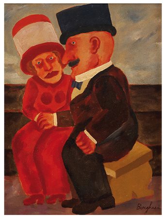 FRANZ BORGHESE Coniugi Olio su tela, 39,5 x 30 cm Firma in basso a destra:...