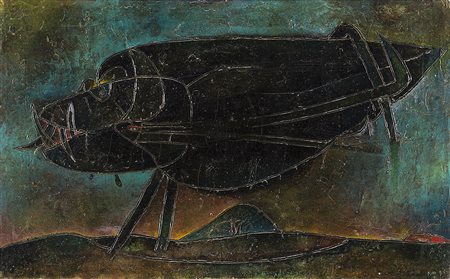 Gianni Dova (Roma 1925 - Milano 1991)"Bestiola nera" 1957olio su telacm...