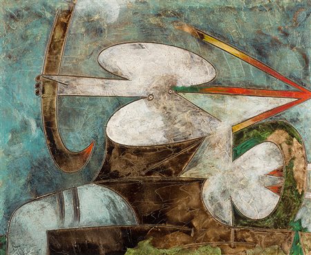 Gianni Dova (Roma 1925 - Milano 1991)"Figura" 1960olio su telacm 45x55Firmato...