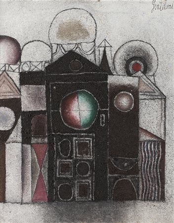 Franco Gentilini (Faenza 1909 - Roma 1981)"La cattedrale" 1958olio e sabbia...