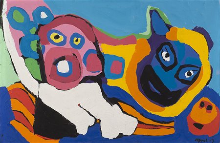 Karel Appel (Amsterdam 1921 - Zurigo 2006)"La famille" 1969acrilico su...