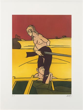 Valerio Adami (Bologna 1935) "Donna con fucile" 1988 acquaforte e acquatinta...