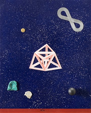 Lucio Del Pezzo (Napoli 1933) "Cielo & oggetti" 2003 collage, acrilico,...