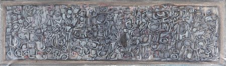 Sergio Dangelo (1932), A) Il muro, 1956 olio su tela, cm 24,5x82,5 firmato,...