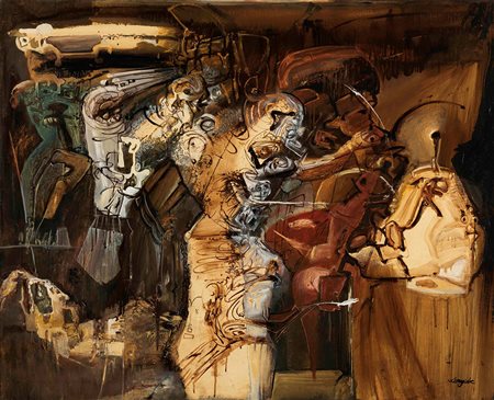 Christian D’Orgeix (1927), L’apprenti sorcier, 1970 olio su tela, cm 81x100...