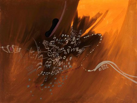 Sergio Dangelo (1932), Composizione, 1961 olio su tela, cm 59,5x79 firmato in...