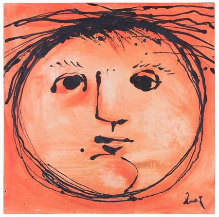 Enrico Baj (1924-2003), Testa solare, 1953 olio su tela, cm 60x60 firmato in...