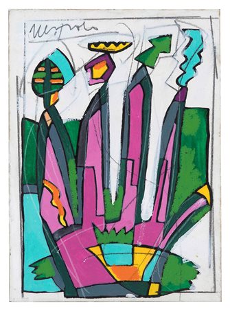 Ugo Nespolo (1941), Senza titolo tecnica mista su carta, cm 35x25 firmato in...