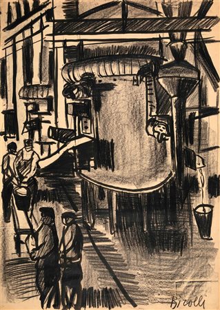 Renato Birolli (1905-1959), Necchi. Fonderia Forni della Ghisa matita grassa...