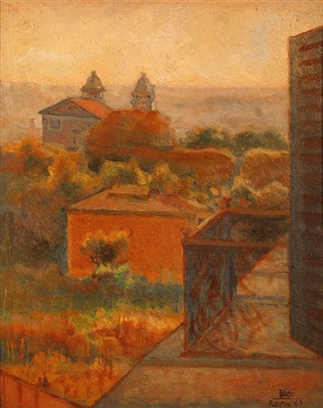 Anselmo Bucci (1887-1955), Roma Villa Borghese, 1943 olio su tavola, cm 43x33...