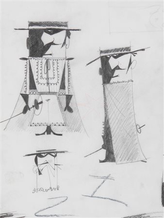 Pino Pascali (1935 - 1968), Zorro, 1963 matita su carta, cm 26x20 Autentica...