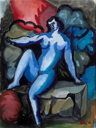 Sandro Chia (1946), Figura in azzurro, 2005 tecnica mista su carta, cm 80x60...