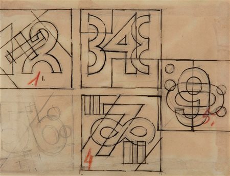 Fortunato Depero (1892-1960), Composizioni numeriche (studi per cuscini),...