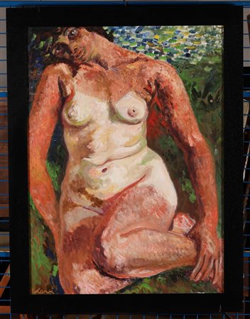 Carlo Levi (1902-1975), Figura femminile, 1958 olio su tela, cm 100x70...