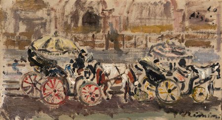 Filippo De Pisis (1896-1956), Carrozzelle a Rimini, 1940 olio su cartone...