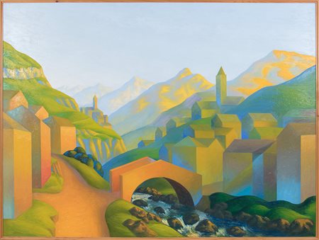Salvo (1947-2015), La valle, 1992 olio su tela, cm 150x200 firmato,...