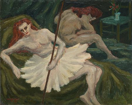 Giuseppe Migneco (1908-1997), Ballerine, 1940, olio su tavola, cm 40x50...