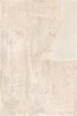 Ubaldo Oppi (1889-1942), Famiglia, 1918, china e china acquarellata su carta,...