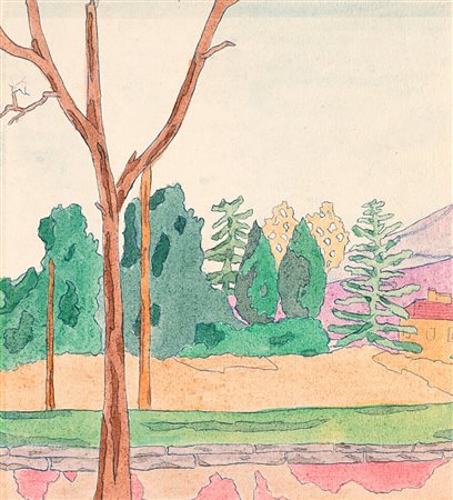 Thayaht (1893-1959), Paesaggio, 1916, inchiostro blu e acquerello su carta,...