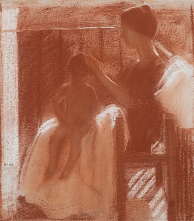 Giacomo Balla (1871-1958), Elisa e Luce sul balcone, 1907, sanguigna su...