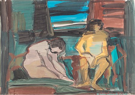 Alfredo Chighine (1914-1974), Senza titolo, 1953, olio su carta, cm 35,7x50...