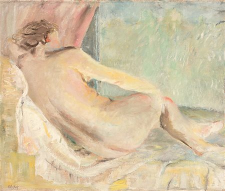 Angelo Del Bon (1898-1952), Nudo alla finestra, 1942, olio su tela , cm...
