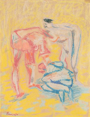 Fausto Pirandello (1899-1975), Bagnanti, pastello su carta, cm 27x21 Firmato...